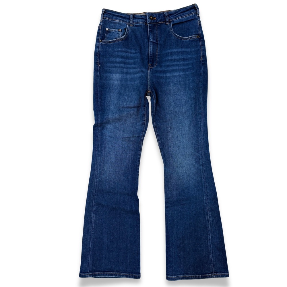 Pilcro and the Letterpress The Icon Flare Jeans Medium Blue 32 70s Boho Chic - Picture 2 of 10
